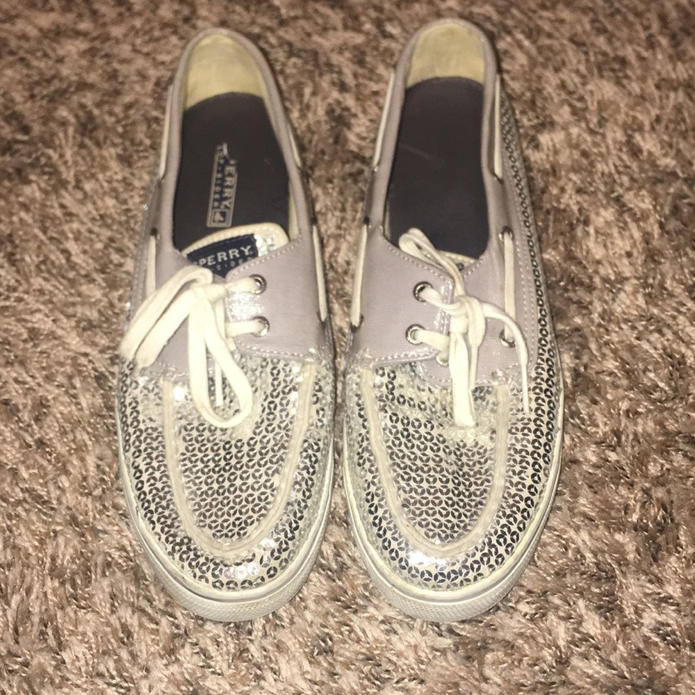 Silver sparkly sperrys